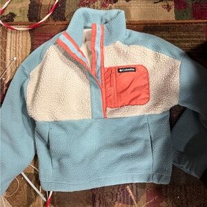 Columbia Light Blue and Cream Fleece Jacket